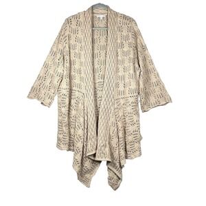 WOMAN WITHIN  Womens Ecru Open Crochet Knit Cardigan Sweater Size 22/24 1X Artsy